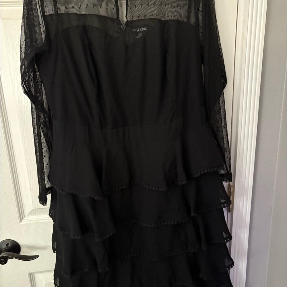 City Chic Black Tiered Long Sleeve Dress